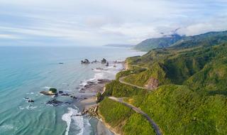 Aerial view of West Coast, South Island, New Zealand. 
