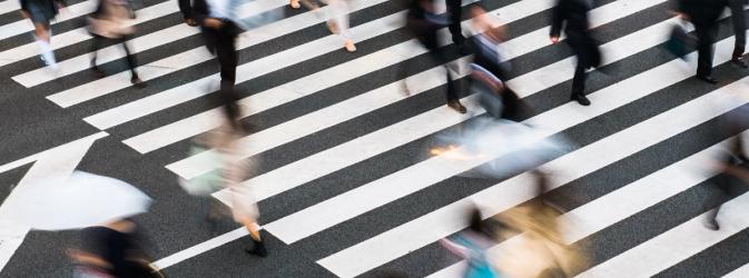 Sustainable transport represented by commuters on foot 